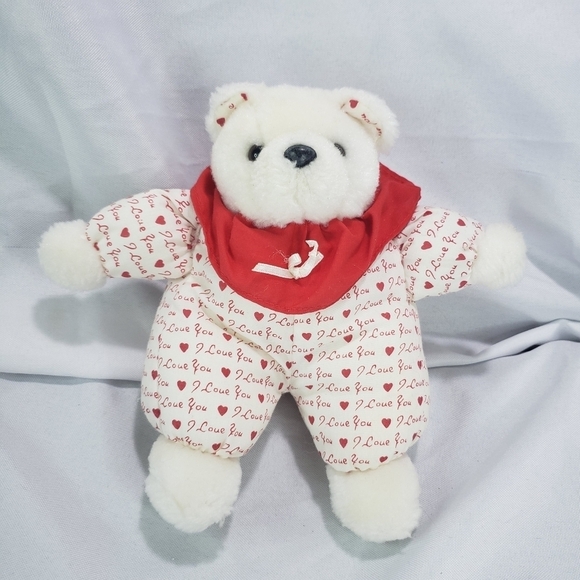 Vintage I Love You White Red Teddy Bear Plush Stuffed Toy 7 Inch Star Shape - Picture 6 of 6